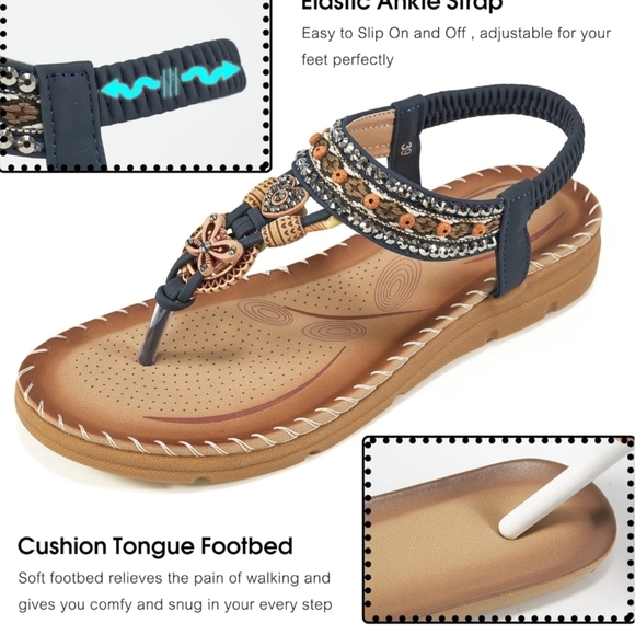 Sandals Boho Blue and Brown W/Cushioned Comfort - Picture 4 of 10